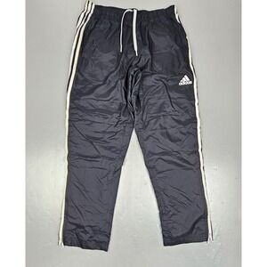 Adidas Track Pants Mens Large Black Zip Ankle  3 Stripe‎ Nylon Athletic Relaxed
